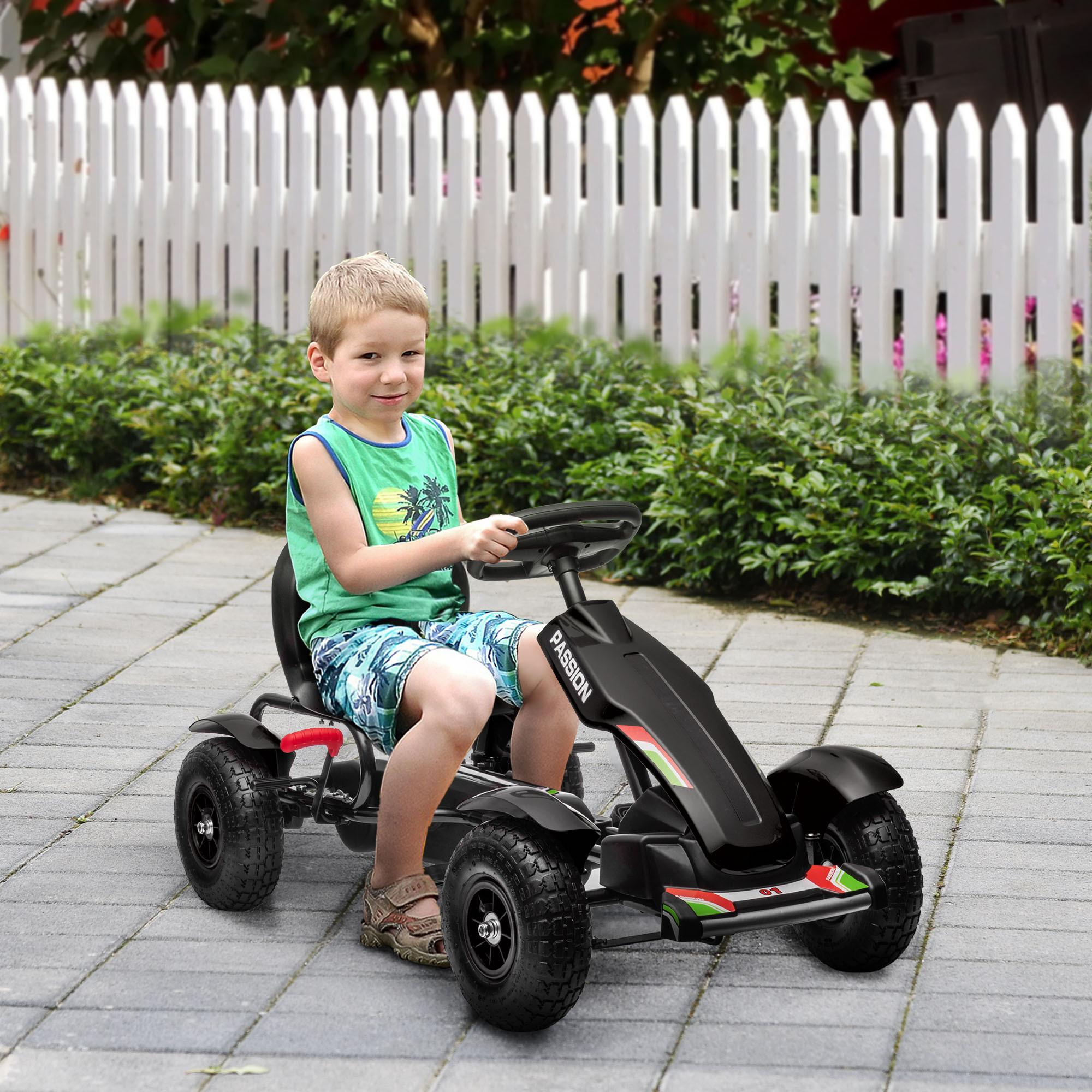 Go Kart a Pedales para Niños Coche de Pedales Infantil con Asiento Ajustable Neumáticos de Goma Freno de Mano para Niños y Niñas de 5-12 Años Carga 50 kg 121x58x61 cm Negro