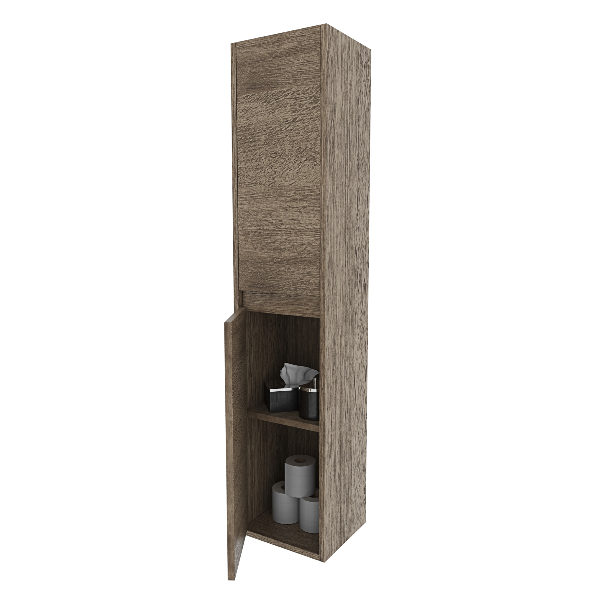 Mobile Bagno Sospeso Armadietto A Colonna Armadio Pensile 2 Ante 4 Ripiani Rovere Arredamento Bagno Nordico Moderno 30 x 25.5 x 140 cm Rovere Scuro