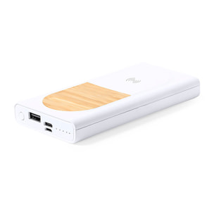 Power Bank Inalámbrico 15W anture bambú. 8000 mAh. 1 Salida USB y 1 Tipo C. Entrada Micro USB y Tipo C