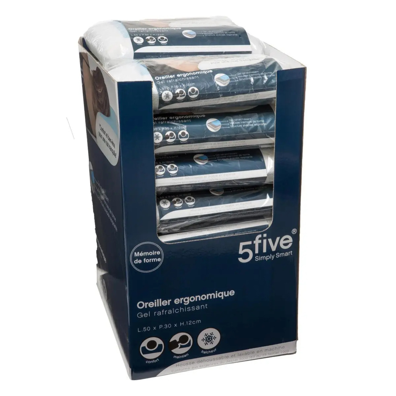 Oreiller mémoire de forme gel 50x30 cm