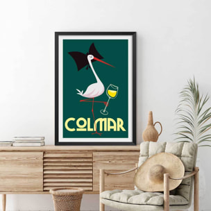 Affiche cigogne de Colmar Affiche sous cadre noir