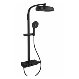Colonne de douche thermostatique Grands Boulevards avec tablette en verre noir mat