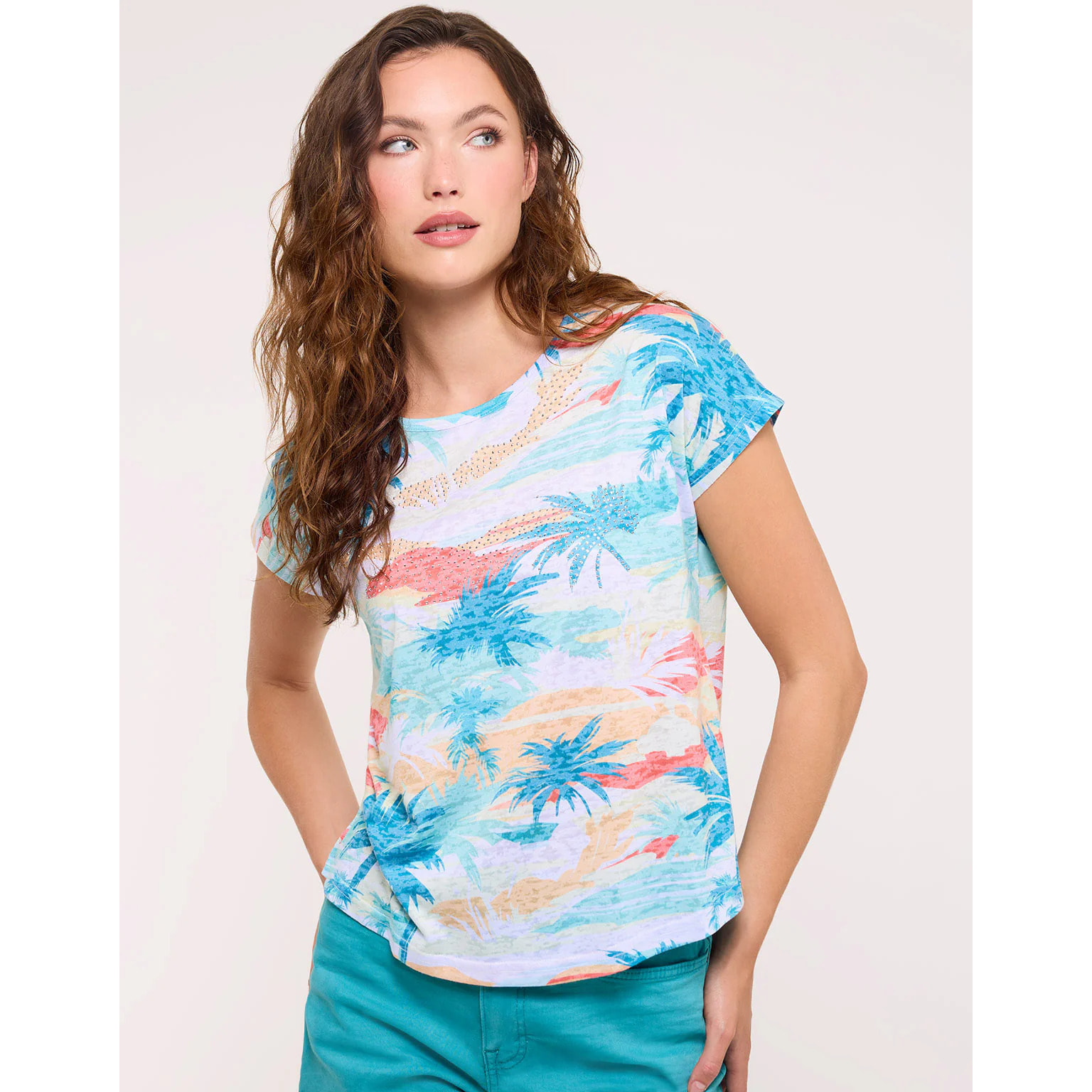 Camiseta Tropical Azul y Coral - Awuli