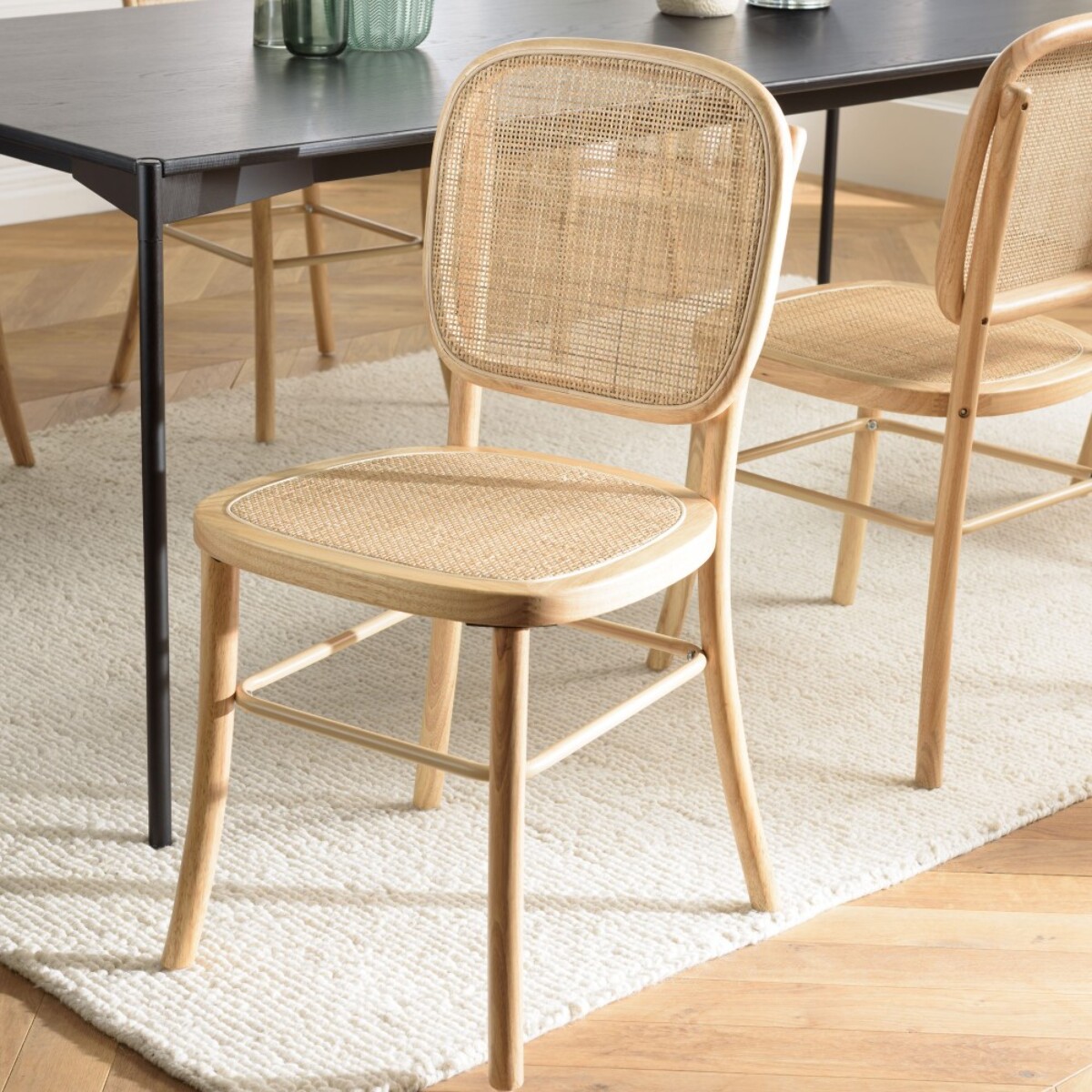 AGATHE - Chaise en bois d'Hévéa, dossier et assise en rotin naturel