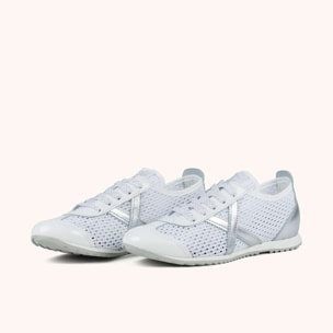 Zapatilla Retro de Rejilla Blanca y Plata MUNICH OSAKA 593