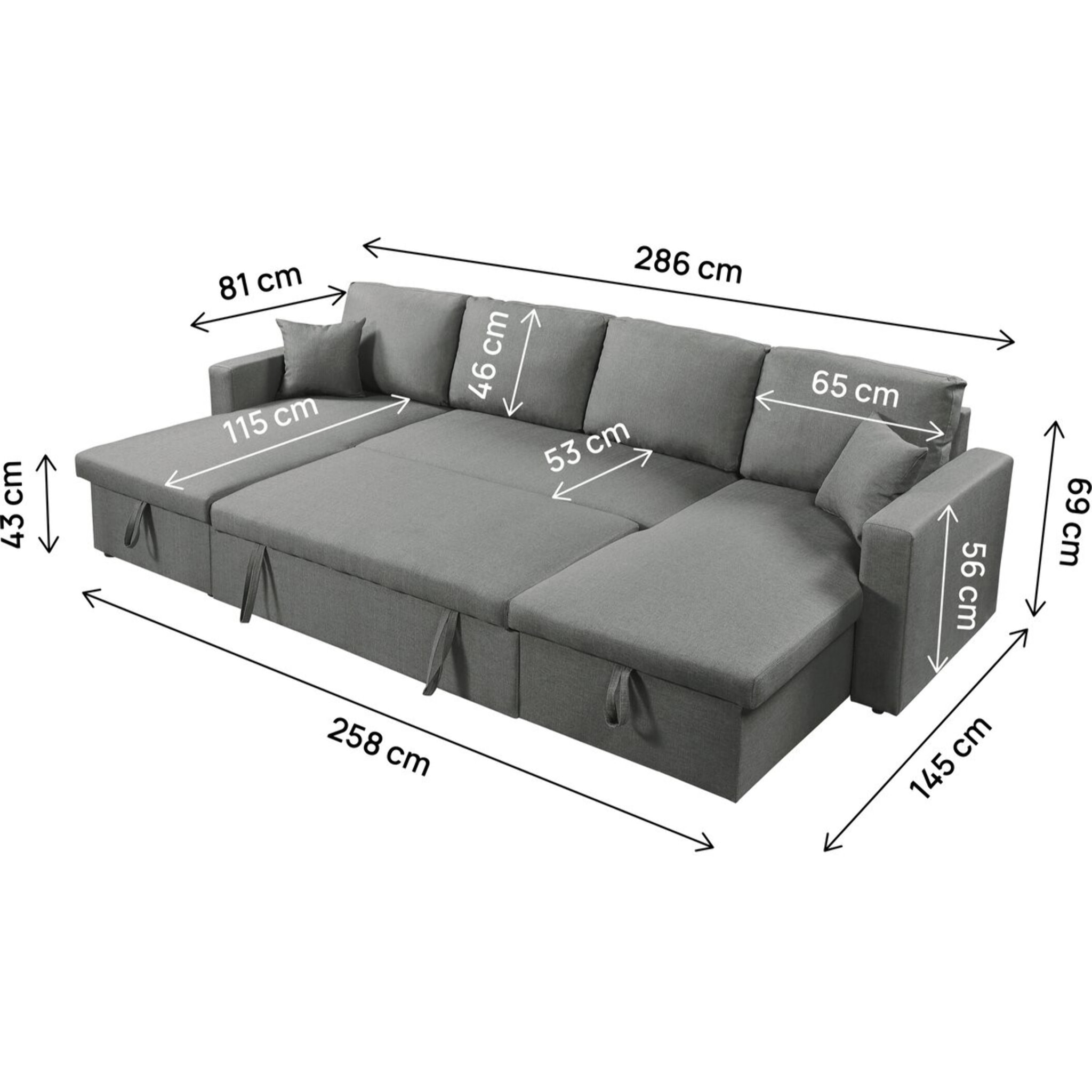 Canapé d'angle panoramique convertible en tissu "Alain" - 4 places - Gris