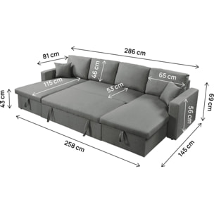 Canapé d'angle panoramique convertible en tissu "Alain" - 4 places - Gris