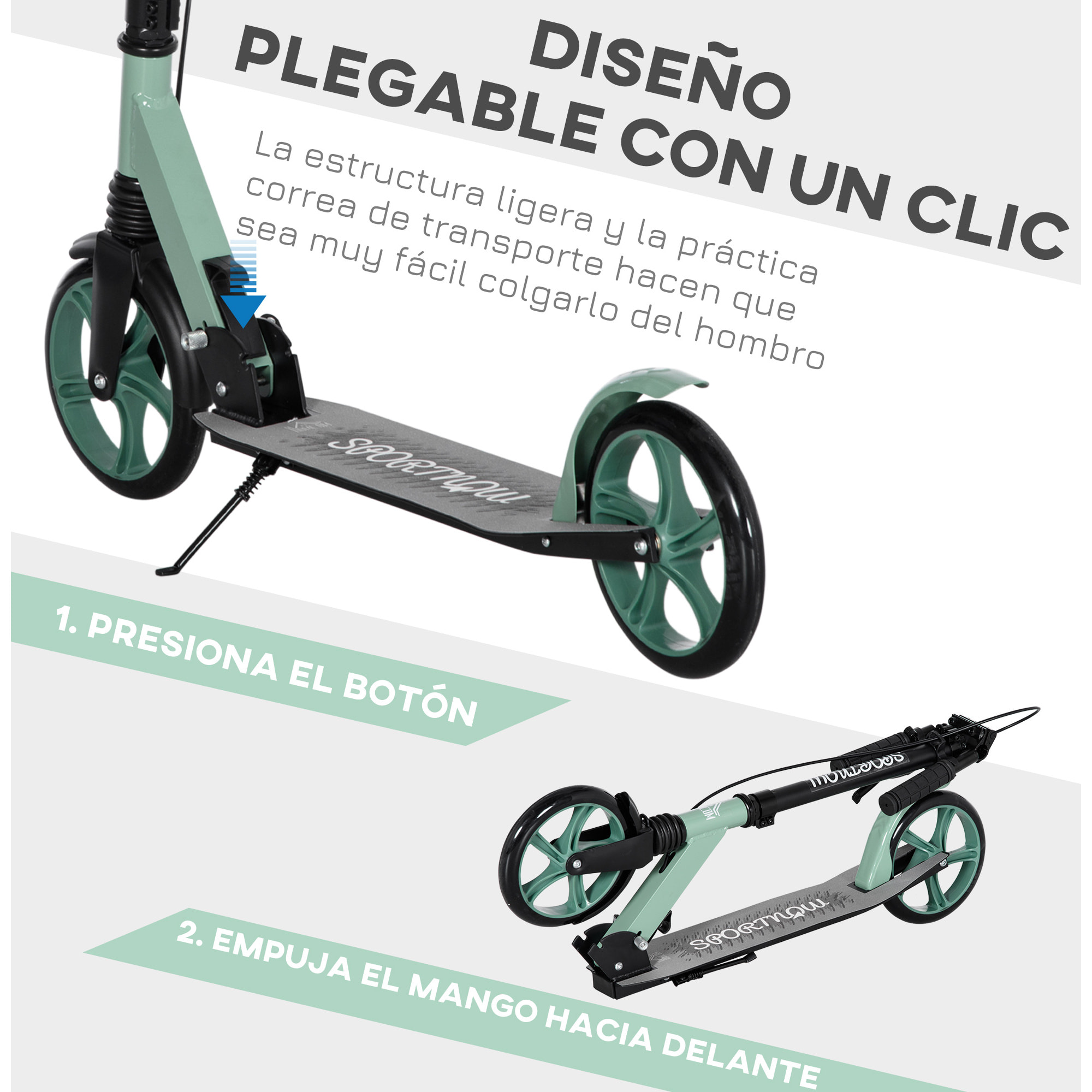 Patinete Plegable para Niños +14 Años con Manillar Ajustable 91,5x36,5x91-104 cm