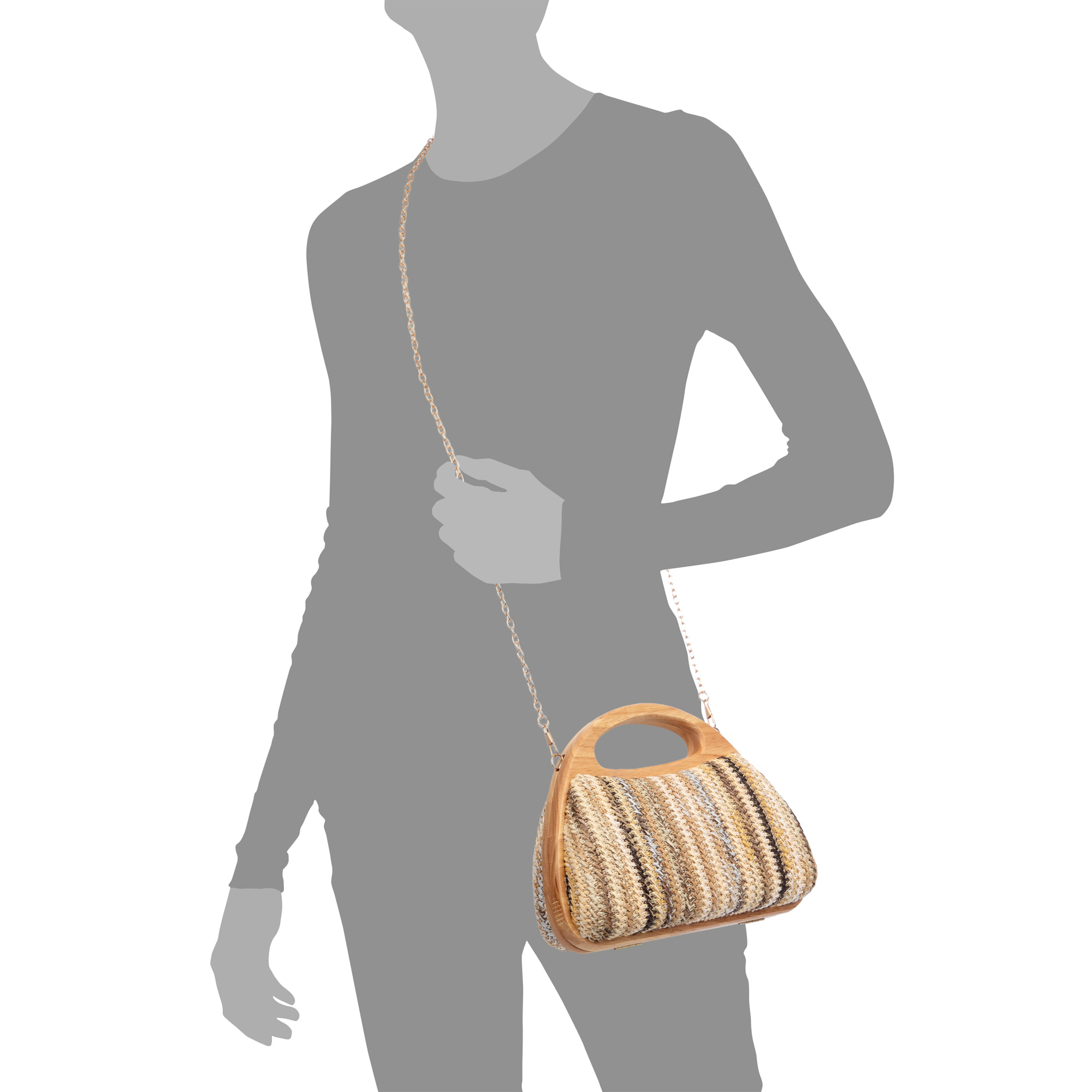 Bella Bolso bandolera Mujer. Fabricado en madera natural y paja trenzada.