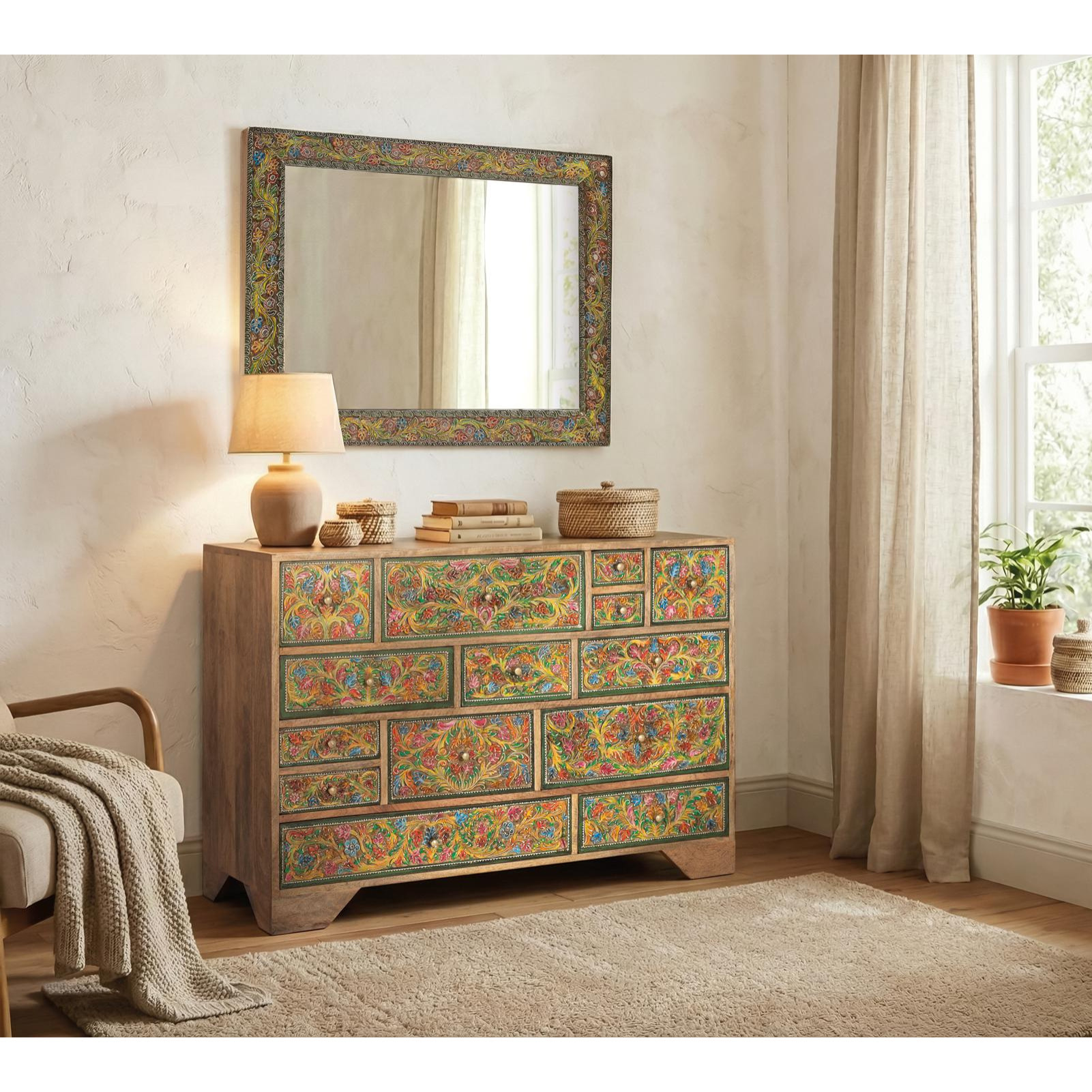 Cómoda de Madera de Mango 116 Cm Estilo Étnico
