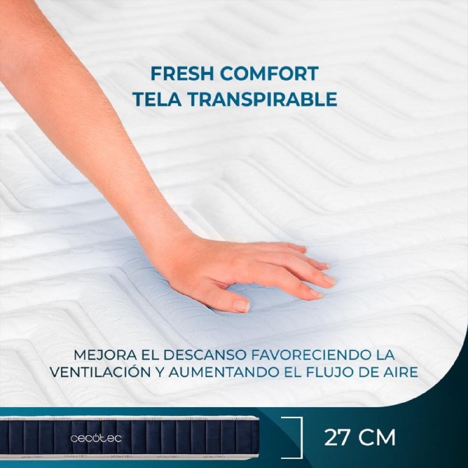 Cecotec Colchón Híbrido Flow CecoFresh 2700 CoolConfort Hybrid 105x190. Multicap