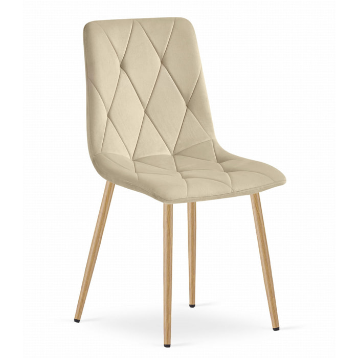 Sedia Libra in Velluto Beige Chiaro con Gambe Effetto Legno