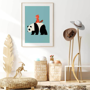 Affiche enfant panda walk  Affiche + cadre en bois - Chêne