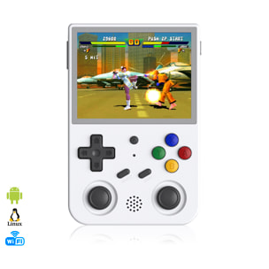 DAM Consola emulador multiplataforma RG353V. Pantalla táctil 3,5" IPS; Android 11 + Linux, Quad-Core 1,8GHz, WiFi, 128GB. +23.000 juegos. 12,6x2,1x8,3 Cm. Color: Blanco