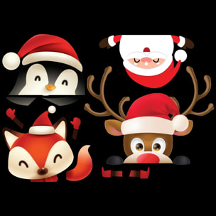 4 Stickers interrupteur animaux de noël et père noël - Autocollants stickers adhésifs noël - décoration fêtes