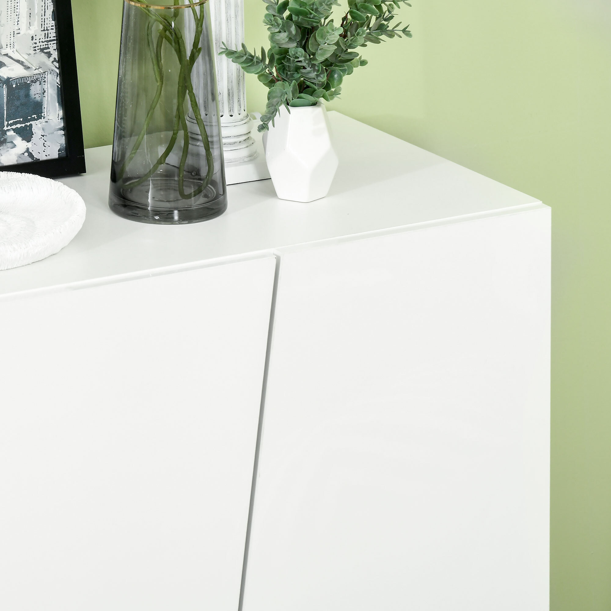 Buffet design façade blanc laqué 4 portes 2 étagères dim. 150 x 40 x 88 cm blanc
