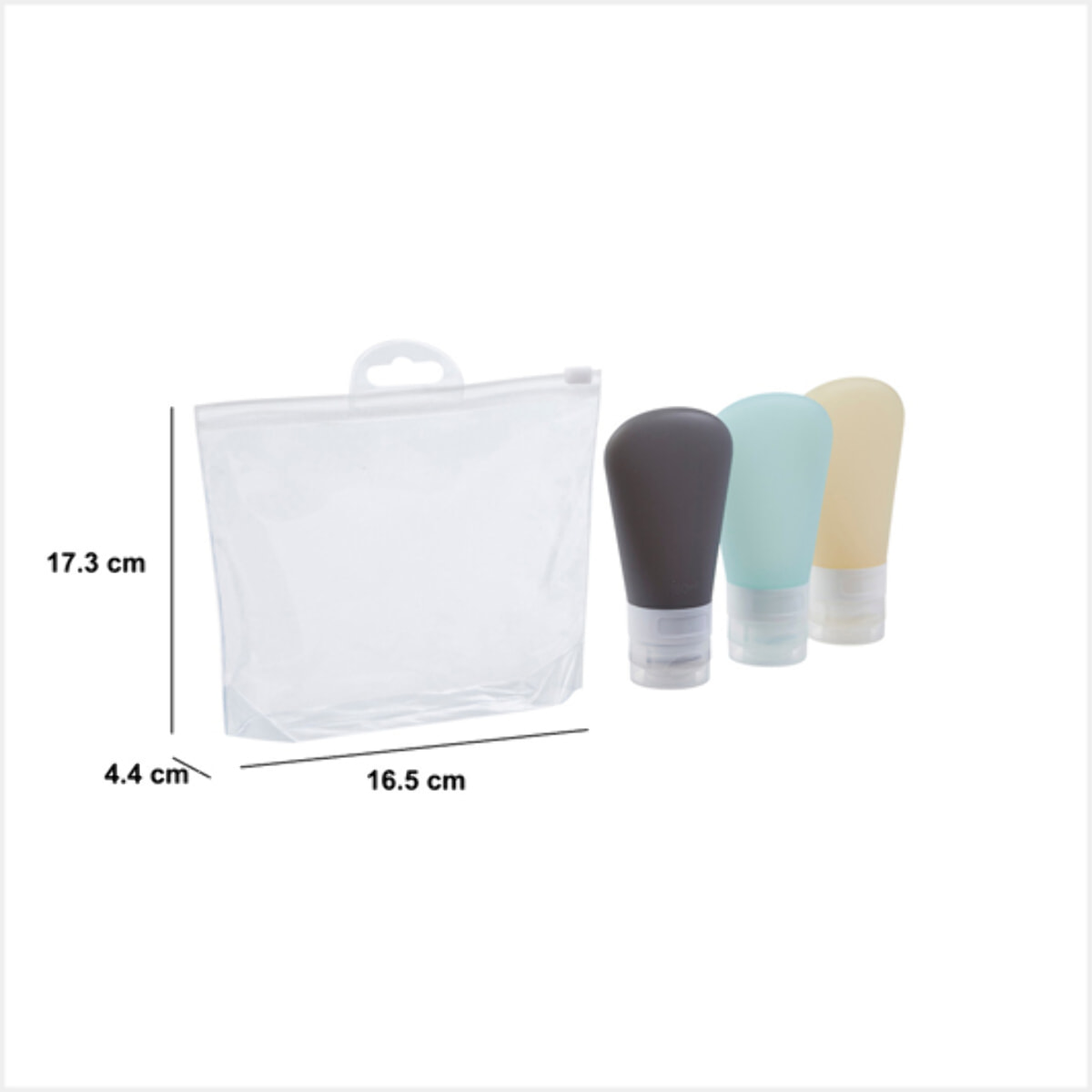 3 tubes en silicone avec trousse de rangement bleu 60ml