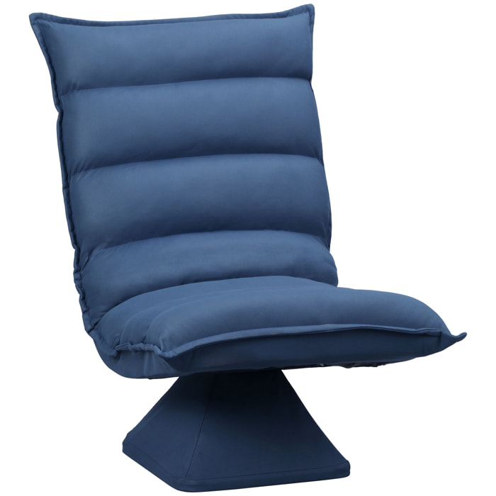 Fauteuil relax grand confort pivotant inclinaison réglable 5 niv. épais garnissage mousse haute densité tissu velours microfibre bleu