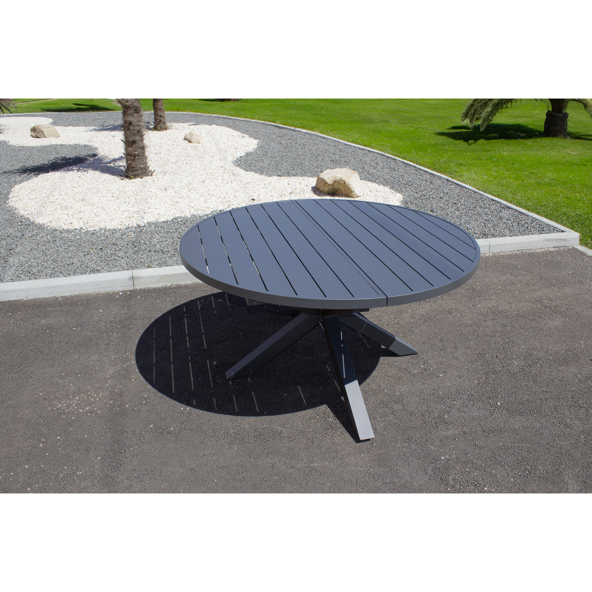 PELOSA - Ensemble repas 6 places en aluminium anthracite avec rallonge papillon