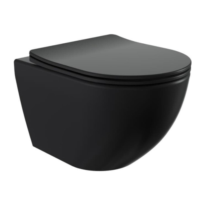 Fusion WC suspendu avec abattant SoftClose et fixations invisibles, rinçage Vortex, noir mat (SATFUS010RTORPBKM)