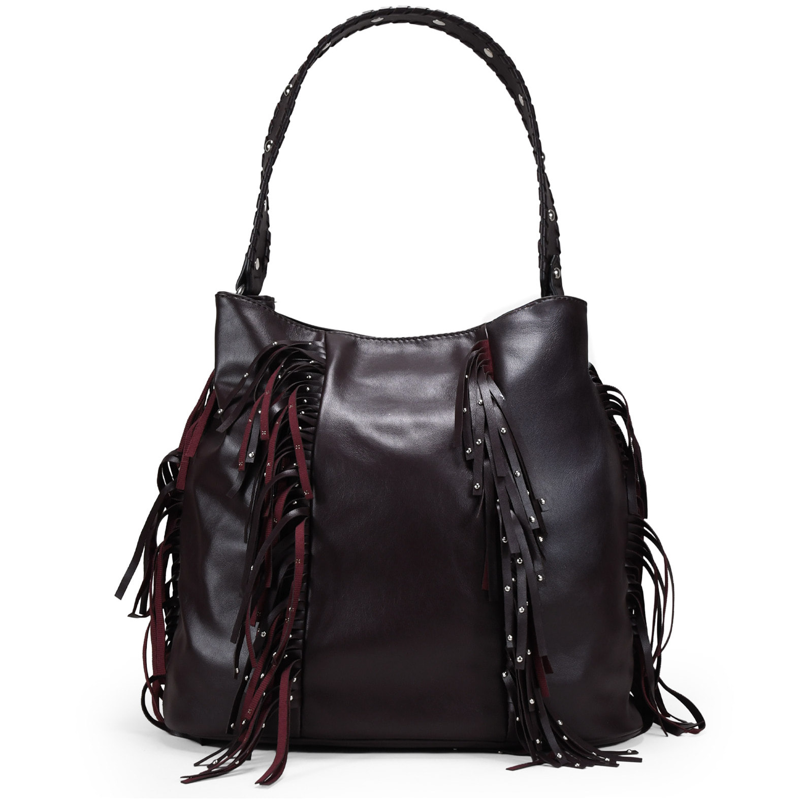 Bolso de hombro burdeos con flecos