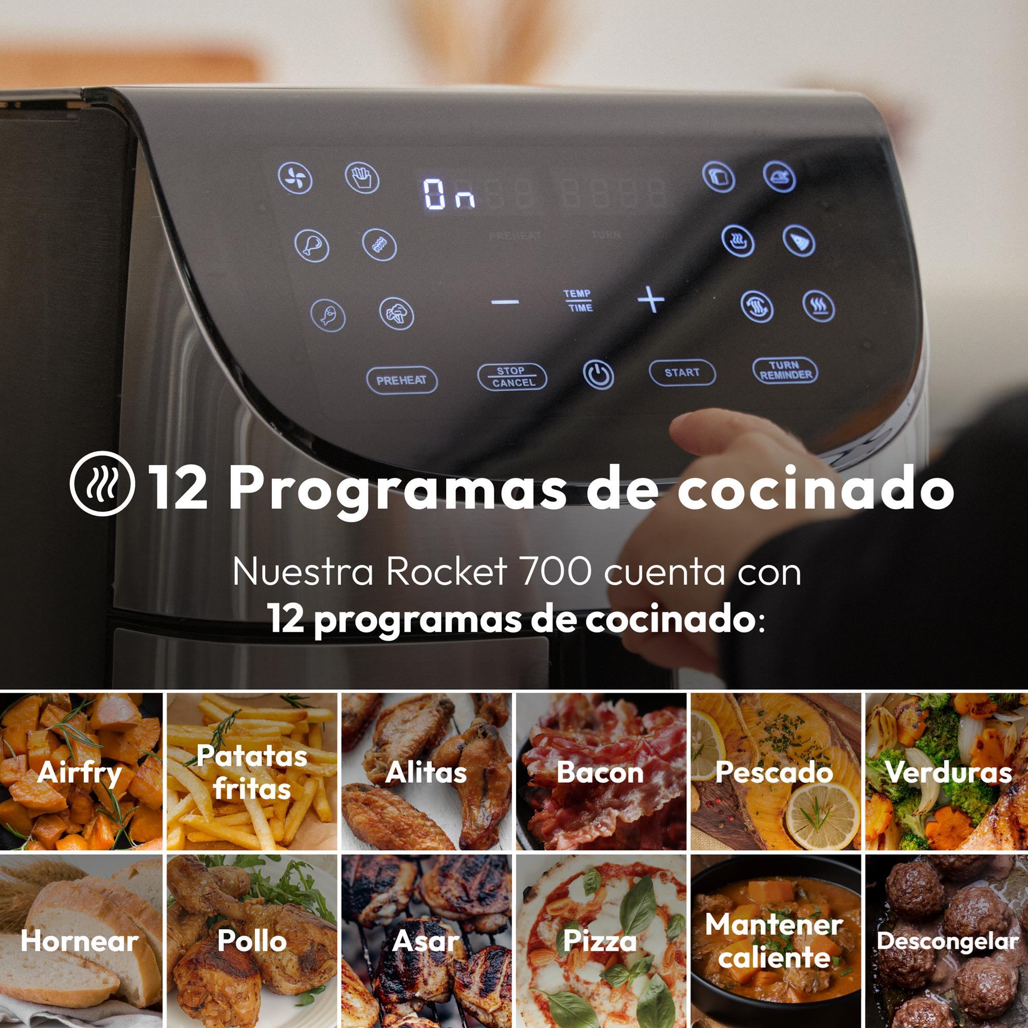 MasterPro ROCKET 700 - Freidora de Aire 1800W 7L - 12 Programas - Pantalla LED Táctil - Temperatura Ajustable - Recetario Online - Fácil Limpieza