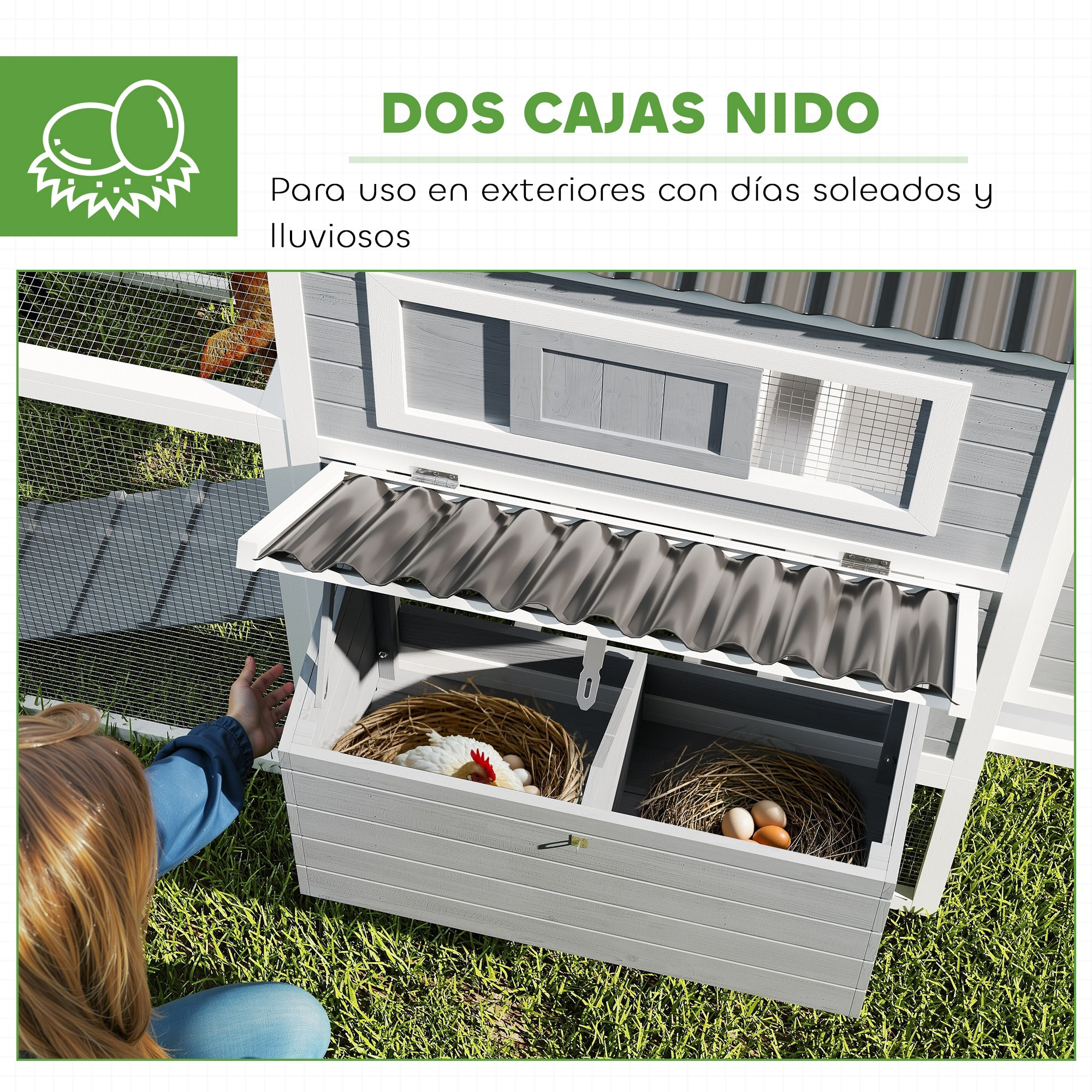 Gallinero para Exterior Gallinero de Madera Jaula Grande para 10-15 Gallinas con Columpio Perchas Bandeja Extraíble y Rampa 315,5x150,5x140,5 cm Gris