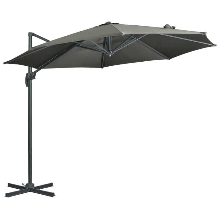 Sombrilla de Jardín Ø300x250 cm Parasol Excéntrico de Aluminio con Manivela Toldo Inclinable Giratorio 360° con Pedal y Base Cruzada para Patio Terraza Gris