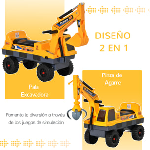 Tractor sin Pedales para Niños de 2-3 Años Excavadora Correpasillos con Pala Delantera Luces Música y Espacio de Alamcenaje Oculto 90x28x58 cm Amarillo