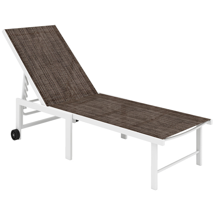 Tumbona Reclinable Tumbona Jardín Exterior con Ruedas Respaldo Ajustable en 5 Niveles y Estructura de Acero Carga 120 kg para Patio Terraza Balcón 166x60x84 cm Marrón