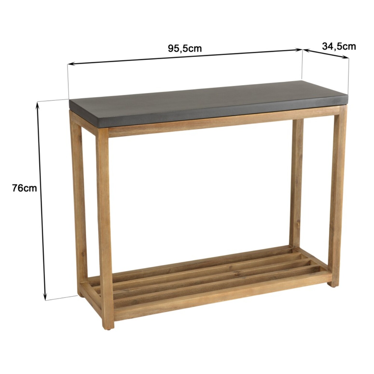 HECTOR - Console rect. GM double plateau effet béton foncé et acacia