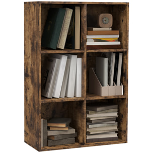 Librería de 3 Niveles, Estantería para Libros con 6 Cubos de Almacenaje, para Sala de Estar, Dormitorio, Estudio, Oficina, 65,5x30x97,5 cm, Marrón Rústico