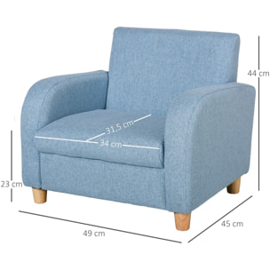 Sillón Infantil Acolchado con Reposabrazos Estructura de Madera 49x45x44 cm Azul