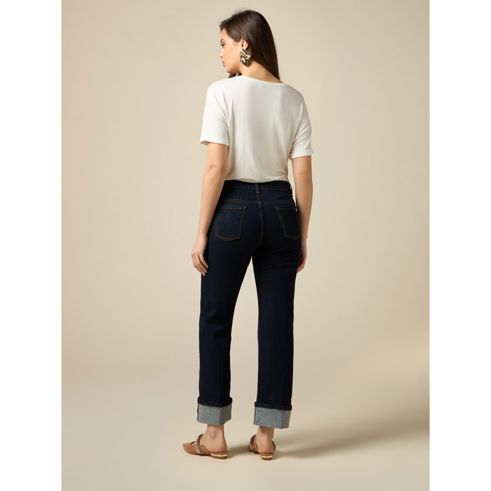 Oltre - Jeans regular cropped con catene gioiello - Blu