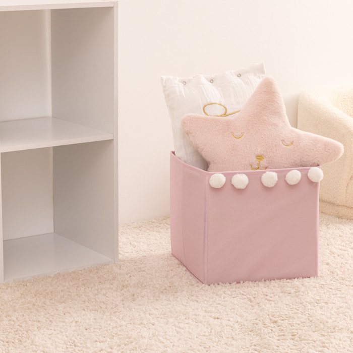 Bac de rangement enfant pompons rose 29x29cm
