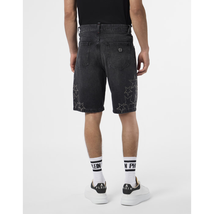 PHILIPP PLEIN Denim Shorts Stars Strass