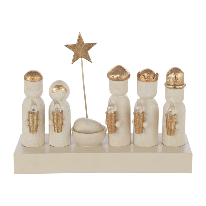 J-Line décoration crèche de Noël - polyrésine - or/ecru - LED