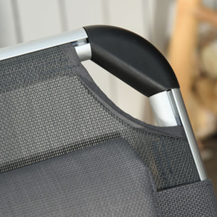 Tumbona Plegable Reclinable de Aluminio con Reposacabezas Extraíble y Respaldo Transpirable Ajustable en 4 Posiciones para Jardín Terraza Camping Exterior 165x60x76 cm Gris