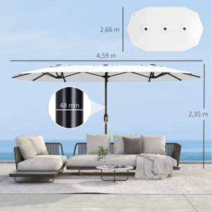 Sombrilla Doble 4,6x2,6 m, Sombrilla Terraza Exterior con Manivela Manual, Protección UV50+, Funda Protectora, Resistente al Agua, Parasol para Jardín, Terraza, Patio, Blanco