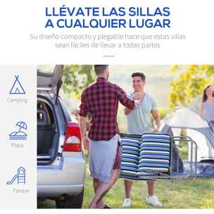 2 Tumbonas Plegables Tumbonas de Jardín de Acero con Cojín Acolchado Respaldo Ajustable en 5 Posiciones y Reposapiés 60x75x65-102 cm Rayas Azul