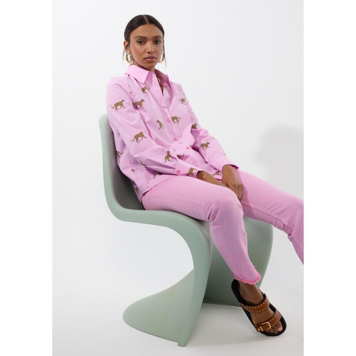 Camicia in popeline con stampa leopardata