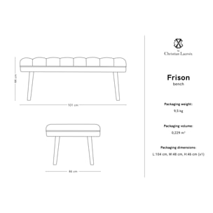 Banc "Frison" 2 places en velours gris clair