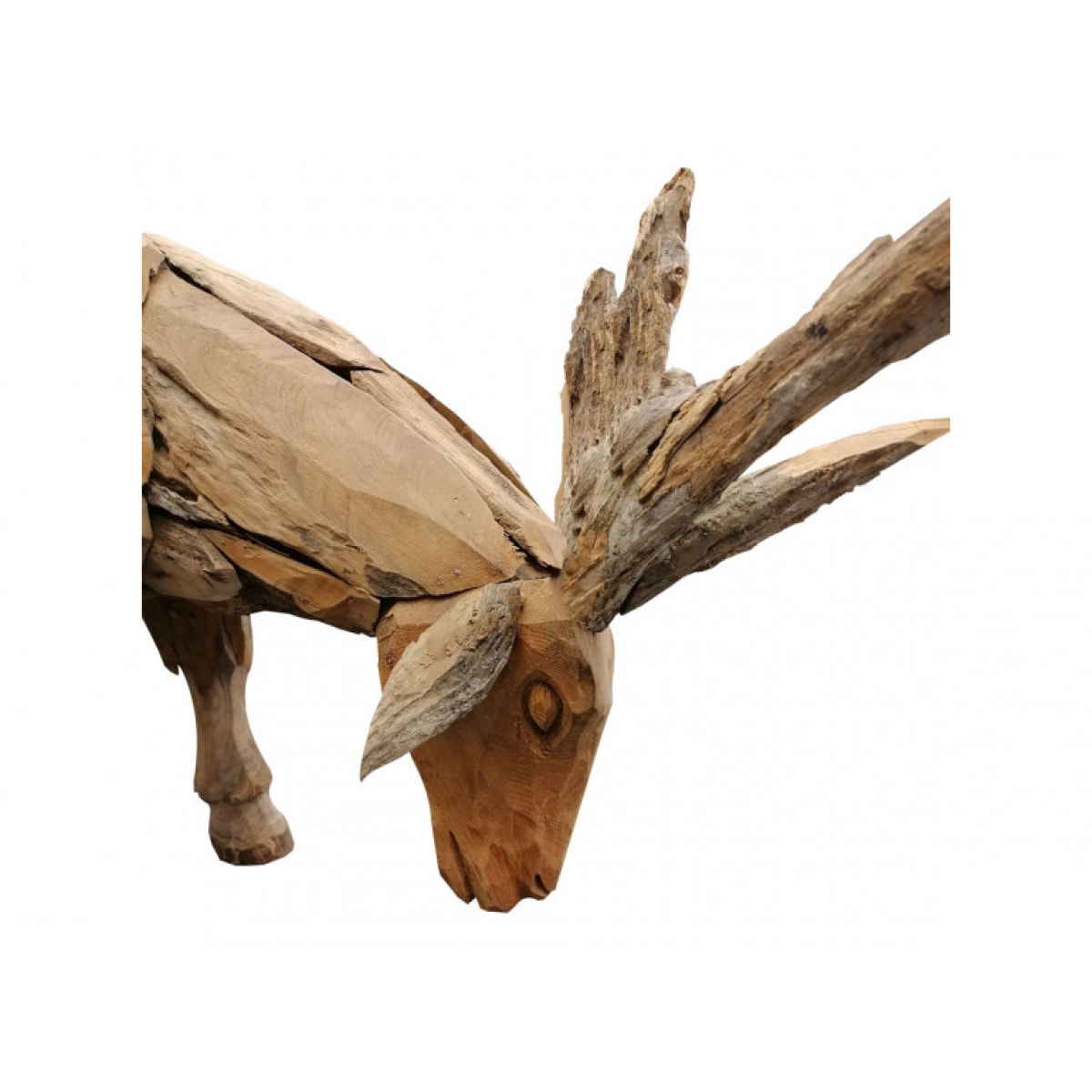 Sculpture animal bébé cerf en bois de teck massif H39cm - DEER