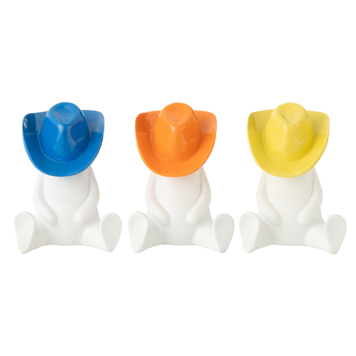 J-Line décoration Statue Cowboy Chapeau - polyrésine - mix - 3 pièces