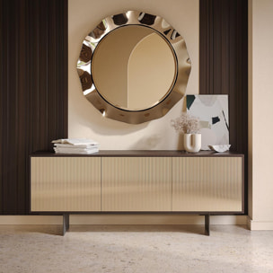 MADIA VESIRA CANNETE 3 ANTE - STRUTTURA ROVERE SCURO, GRIGIO CARBONE, ANTA SPECCHIO BRONZATO