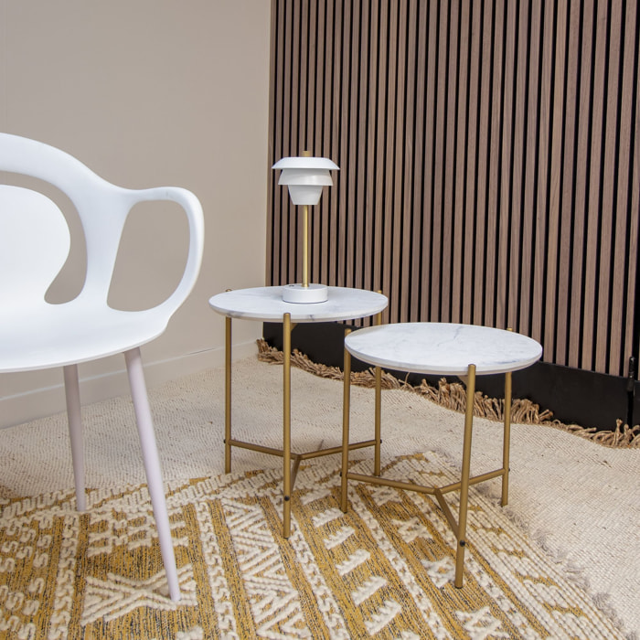 Set de 2 tables basses effet marbre et pieds en métal SHIAP