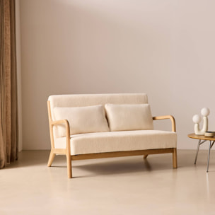 Banquette scandinave 2 places bois d'hévéa et bouclette LORENS