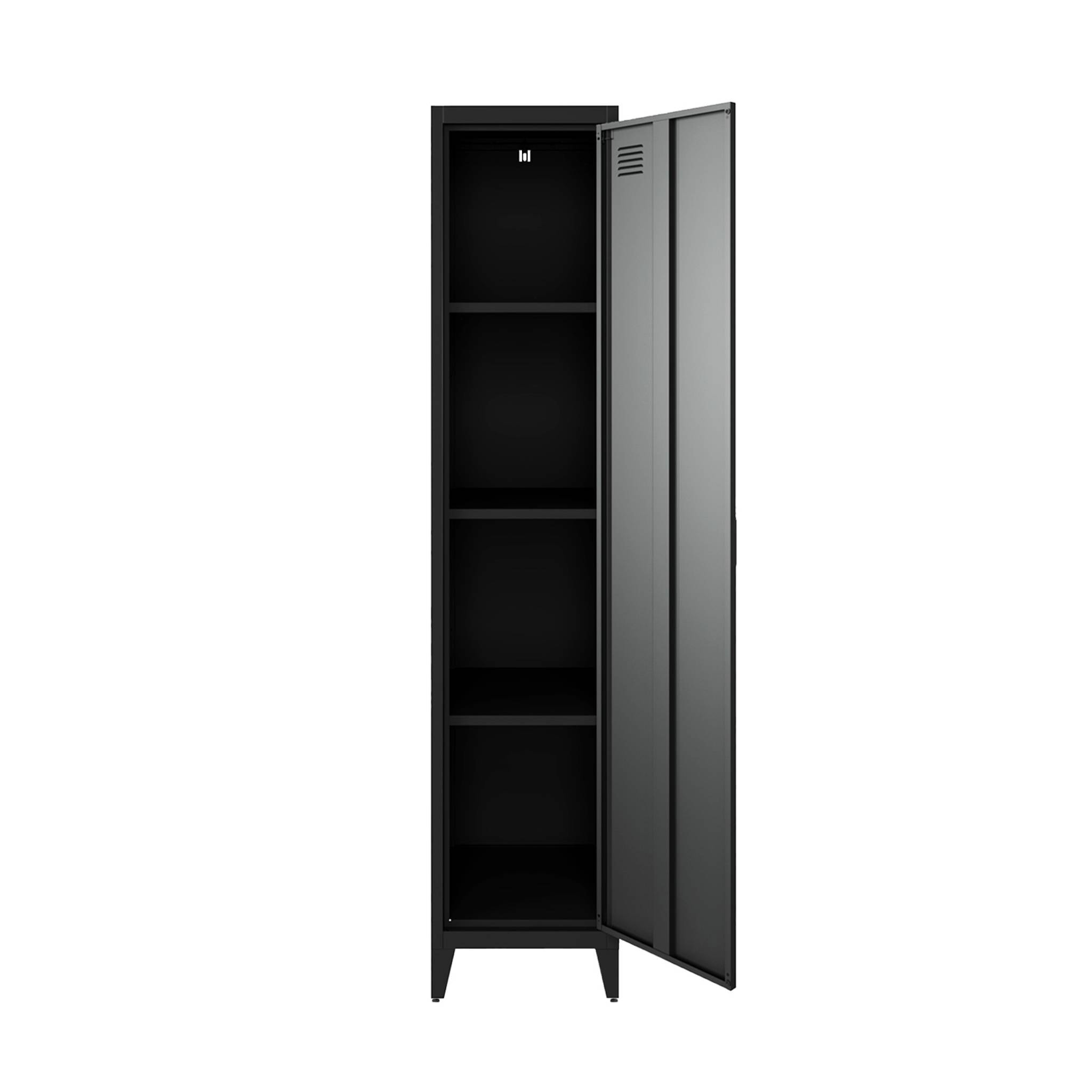 Armoire chambre en acier noir. 4 espaces de rangement. casier. L 180 x l 38 x H 38cm