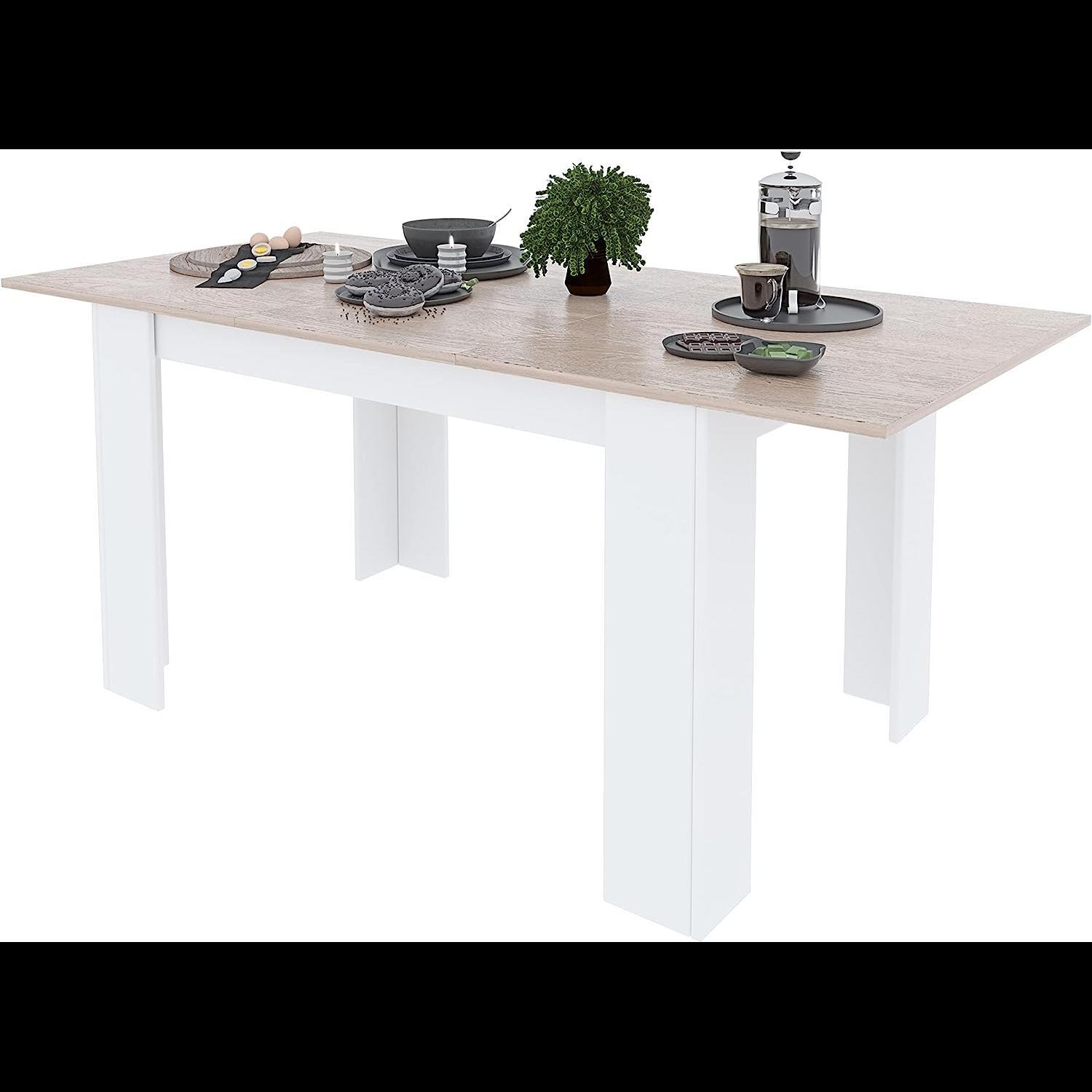 Tavolo da Pranzo Allungabile Estensibile Fino a 190 cm Tavolino Per 6 Persone Salotto Soggiorno Salone Design Moderno 190 x 78 x 90 cm Bianco Rovere