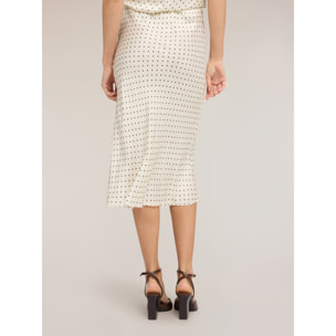 Motivi - Falda midi de raso con lunares - Blanco